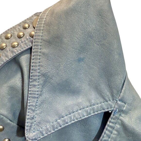 Studded Faux Leather Moto Jacket, Light Blue, Size M - Picture 7 of 7